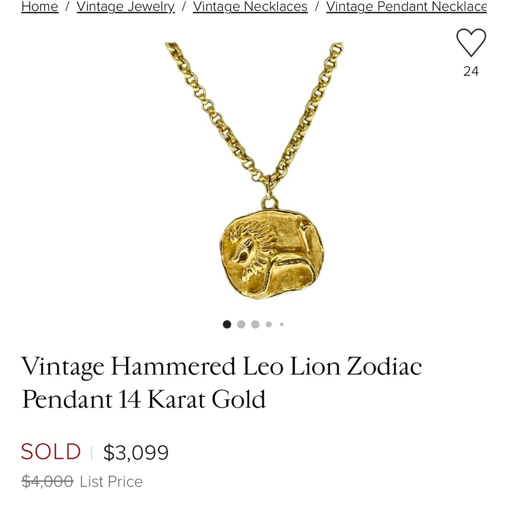 Vintage Hammered Leo Lion Zodiac Pendant 14 Karat Gold Charm